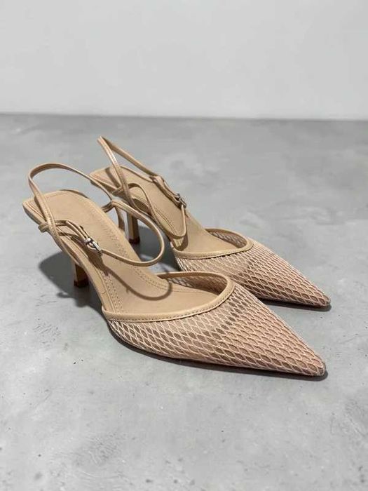 Zara buty z siateczki na obcasie z odkrytą piętą 41 rozmiar