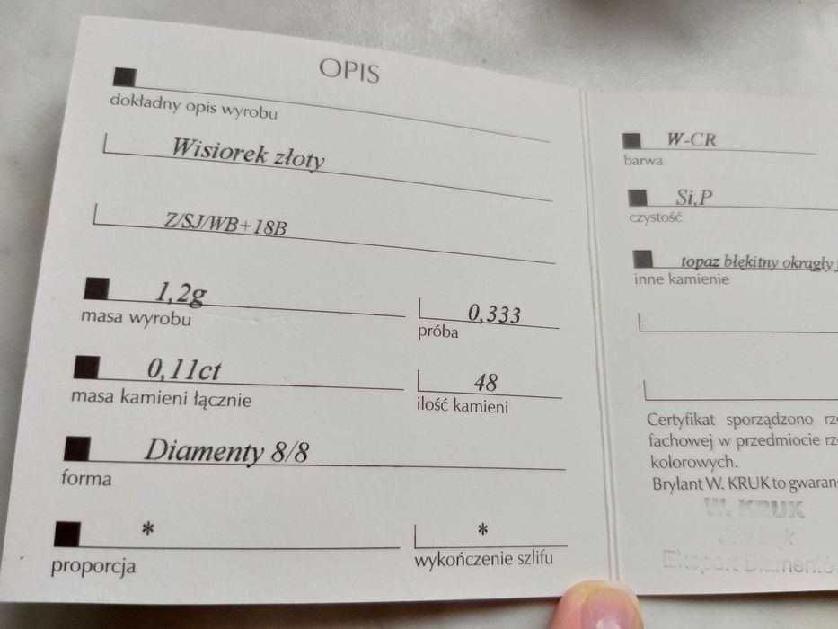 Walentynki zawieszka białe złoto brylant 48 diamentów topaz W. Kruk