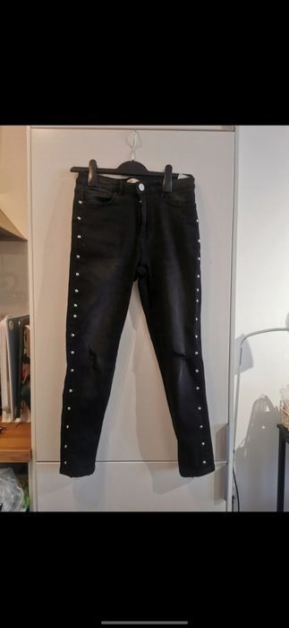 Spodnie Czarne Rurki z ćwiekami Cropp S Przetarcia