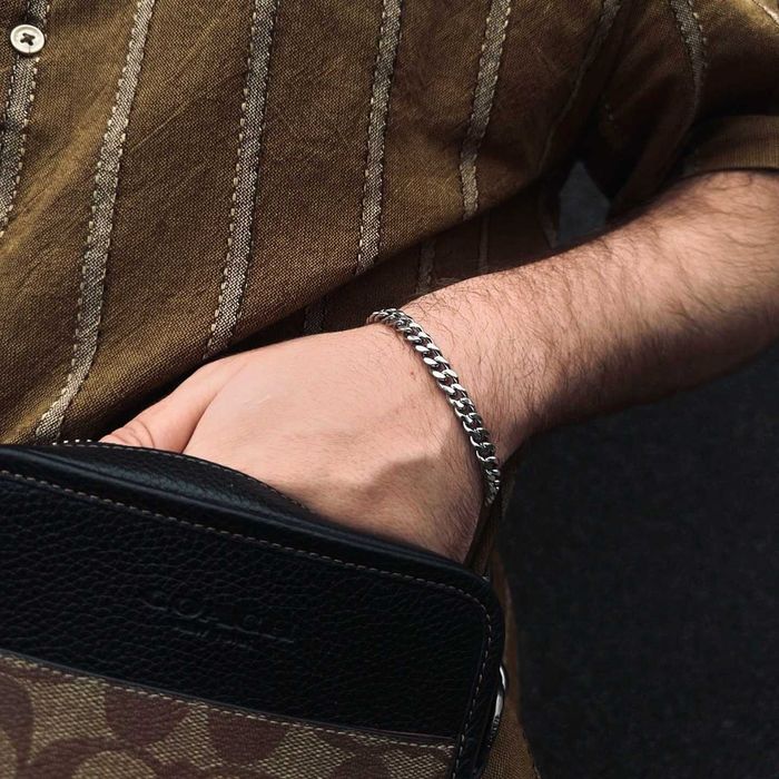 Мужской серебряный металлический браслет, цепочка цепь на руку