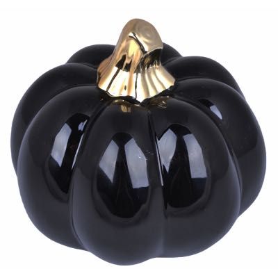 Piękna ozdobna dynia czarno-złota 16cm, glamour, ceramiczna