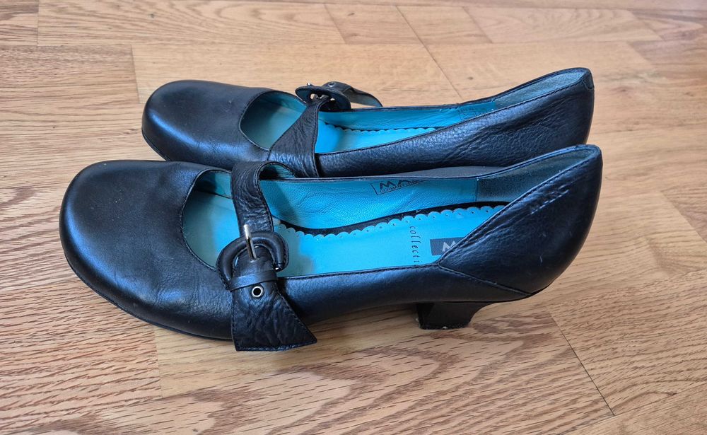 Eleganckie czarne czółenka MARC, r. 37, skóra naturalna, 23,5 cm wkł.