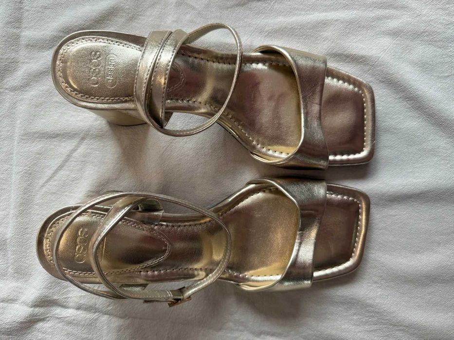 ASOS Złote Sandały 42 Na Słupku Eleganckie Glam Wesele