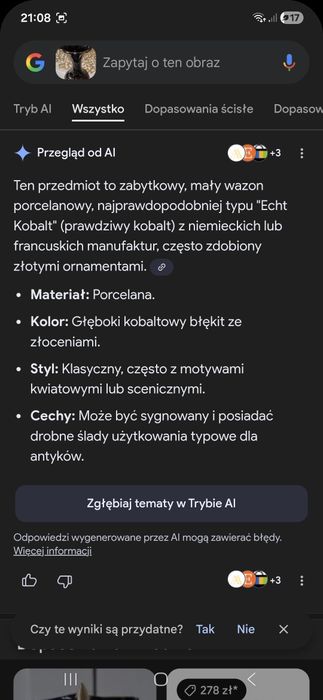 Wazonik kobaltowy z złoceniami