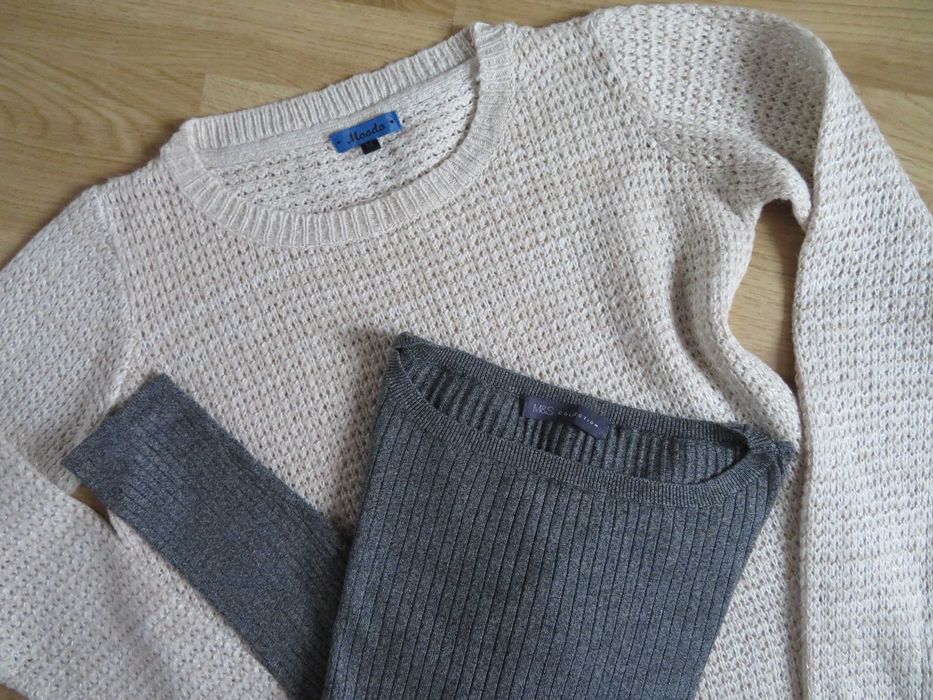 *MOODO*  M&S Zestaw sweter damski sweterek swetr beżowy szary BDB 38 M
