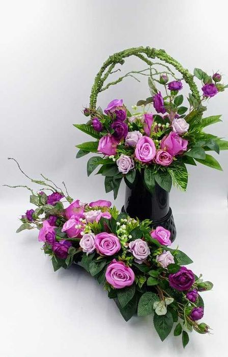 Stroik nagrobny bukiet+stroik kwiaty sztuczne kompozycja na cmentarz grób