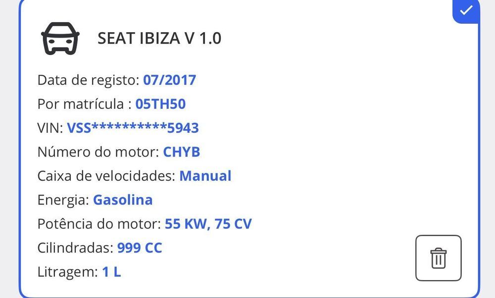 Motor CHYB 1.0 gasolina de 75c Seat Ibiza V