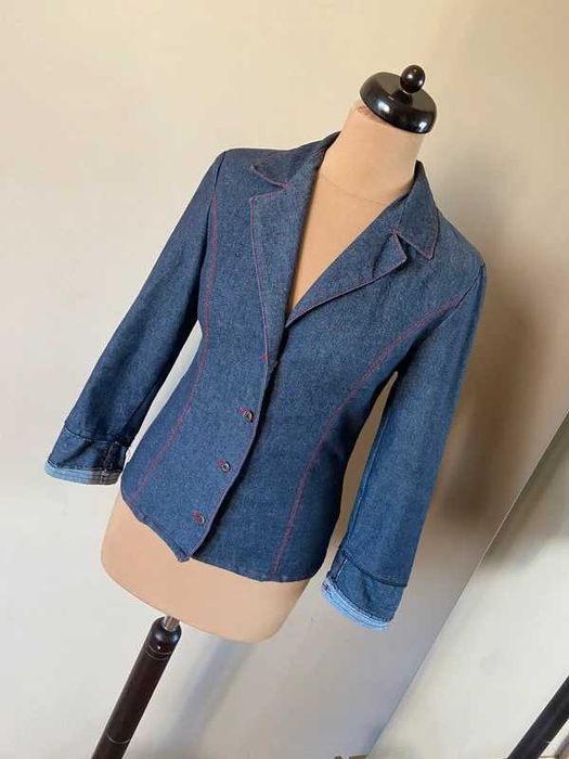 Żakiet kurtka jeans cienki ciemny dzins s m 38 36