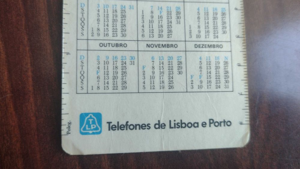 Calendário de bolso de coleção TLP 1988