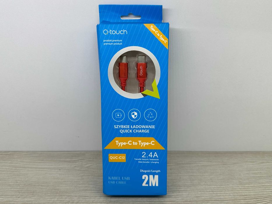Premium Kabel USB-C do USB-C Q-Touch 2.4A 2m Szybkie Ładowanie Czerwony