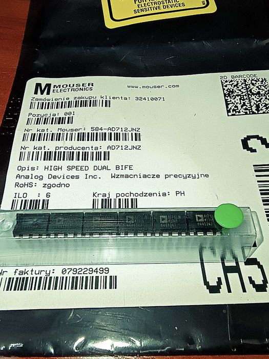 операційні підсилювачі AD712JNZ (куплені в США на Mouser.com)