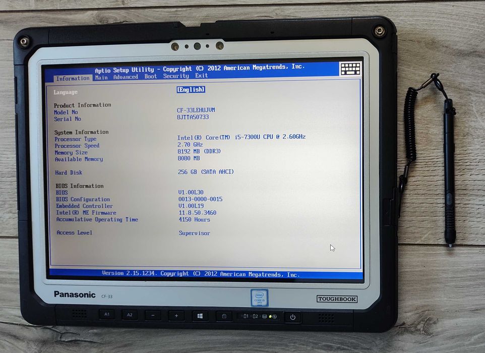 Panasonic CF-33 MK1 12" 2K IPS Touch i5-7300u/8 GB/SSD 256Gb/LTE(4G)/GPS/4h