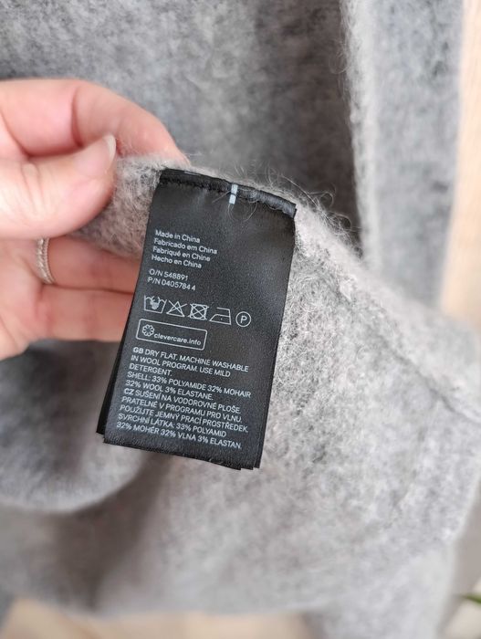 Wełniany szary kardigan M HM premium mohair blend