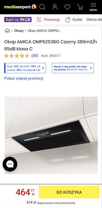 Okap doszafkowy 55cm Amica