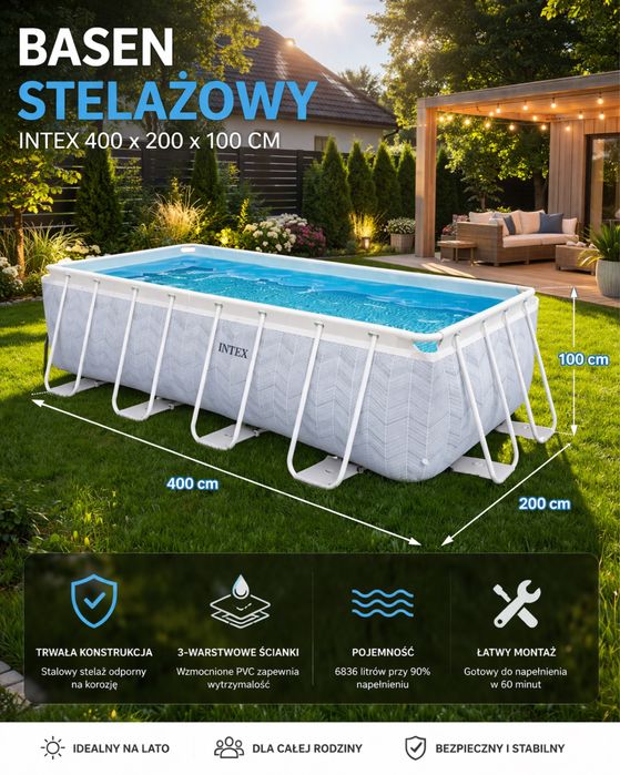 Basen ogrodowy stelażowy - kompletny zestaw 400x200x100cm