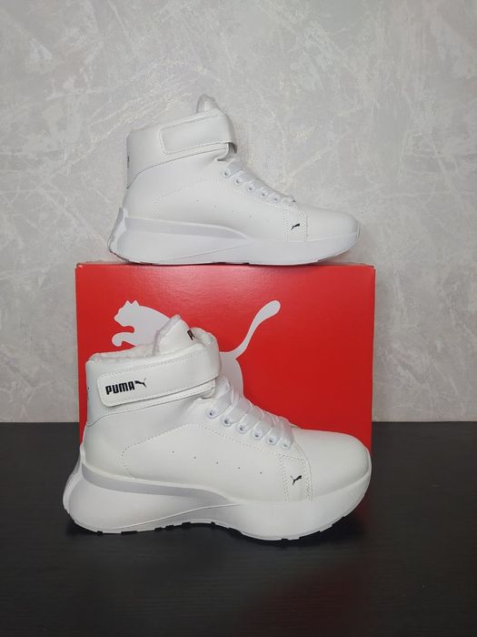 Жіночі зимові білі кросівки Puma/натуральная кожа/белые ботинки пума