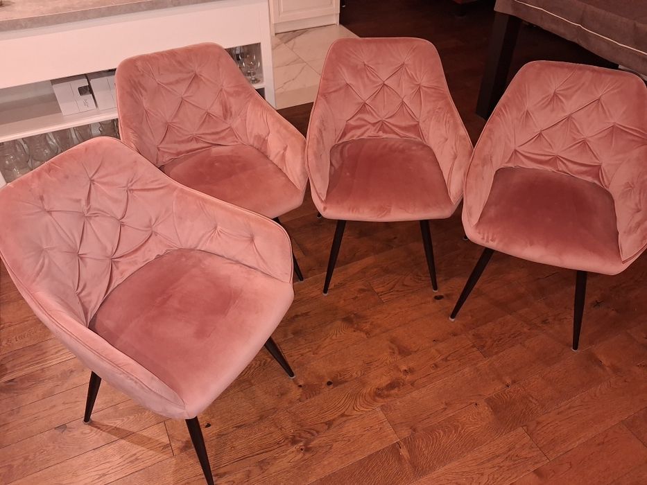 4 x Krzesło velvet różowe aksamitne
