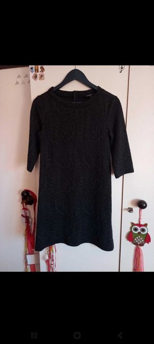 Vestido preto com relevo, S - Mango