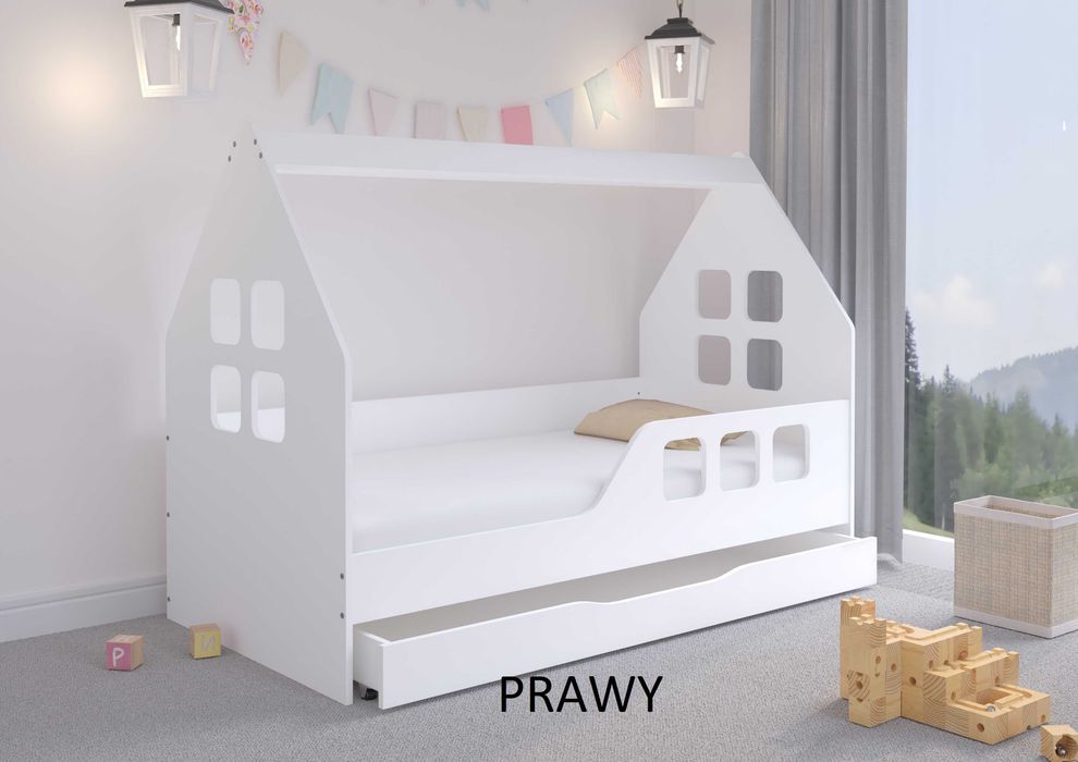 Łóżko DOMEK z SZUFLADĄ 160x80 dla dziecka BIAŁE + materac GRATIS