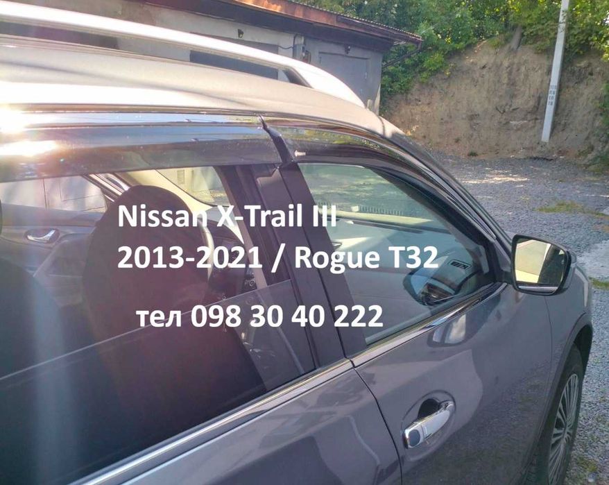 дефлектори вікон Nissan X-Trail T32 2013-2021 / Rogue, вітровики з хромом