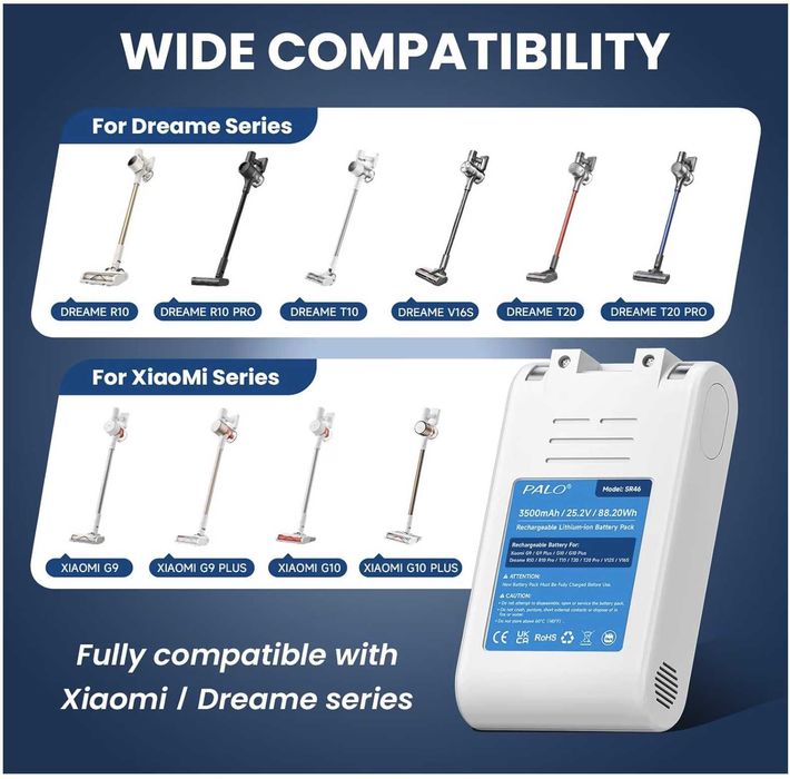 Bateria para aspirador Xiaomi G9, G9 Plus, G10, G10 Plus, Dreame R10, R10 Pro, T10, T20, T20 Pro, V12S, V16S (3500 mAh)