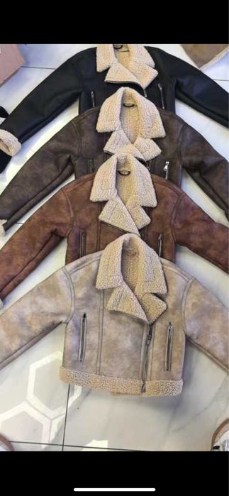 Дубленка короткая  коричнева  та рижа стильная с бежевым мехом S, M, L