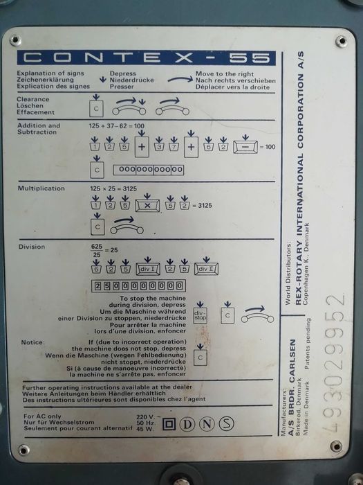 Antiga máquina de calcular elétrica Contex 55