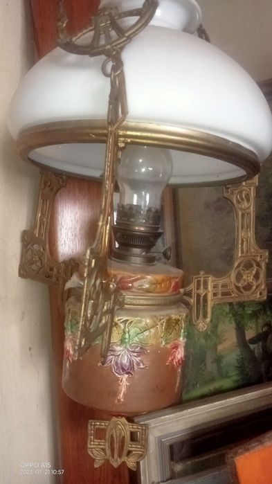 Stara Lampa wisząca naftowa Duża. Secesja Art Nouveau Oryginał ANTYK