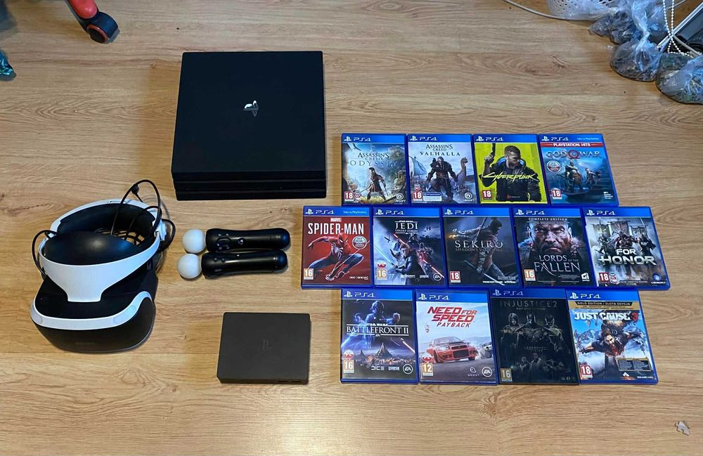 Ps4 Pro 1TB z 13 grami + PSVR + 1pad + 10 gier i 6 gierVR