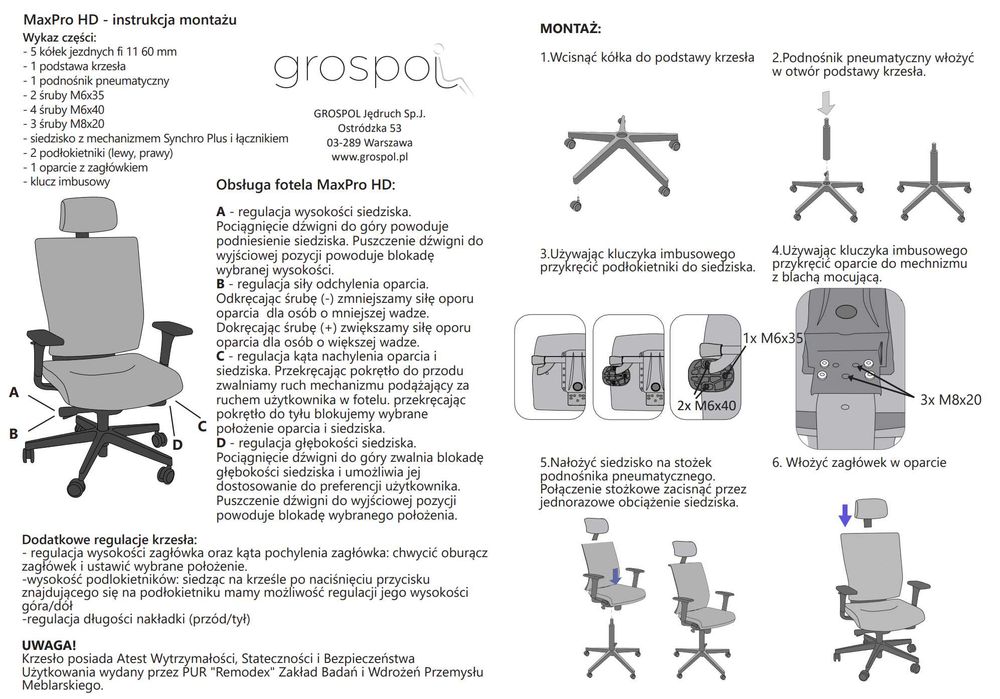 Ergonomiczny Fotel Biurowy GROSPOL MaxPro WT HD Chrom black Krzesło Obrotowe Nowy