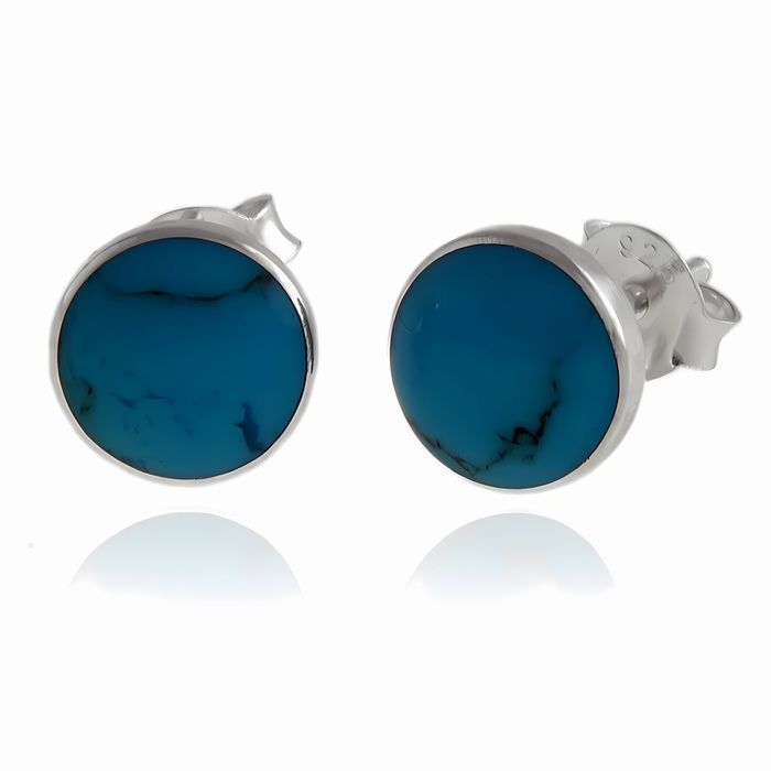 Delikatne Okrągłe Srebrne Kolczyki Kółka 7Mm Turkus Srebro 925 K3690-5