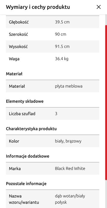 Komoda Nuis 90 cm z 3 szufladami dąb wotan/biały połysk
