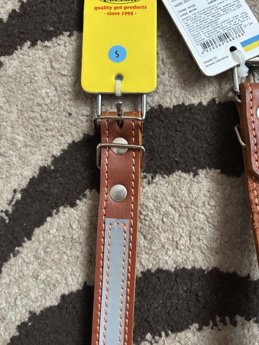 Нашийник шкіряний з світловідбивачем,адресник