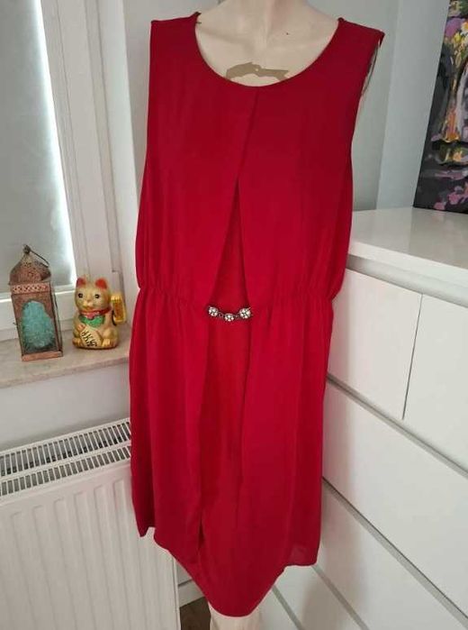 XXL wieczorowa czerwona sukienka koktajlowa na wesele zimowa na zime