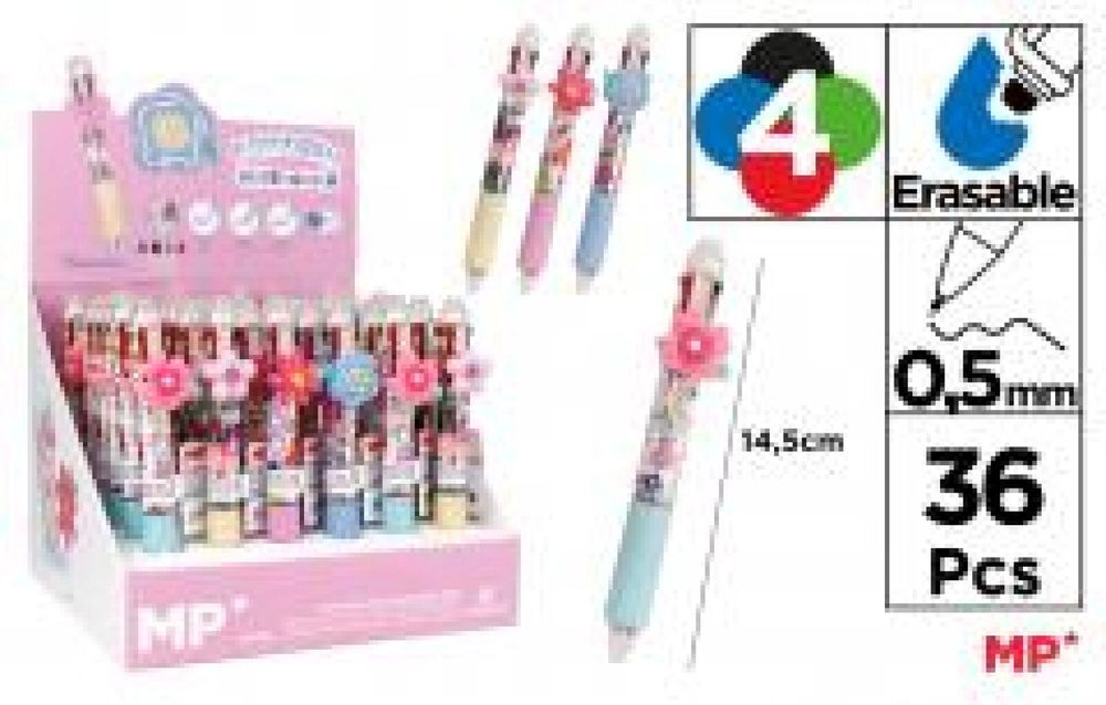 Długopis ścieralny 4-kolorowy Kwiaty (36szt) MP Main Paper pudełko,