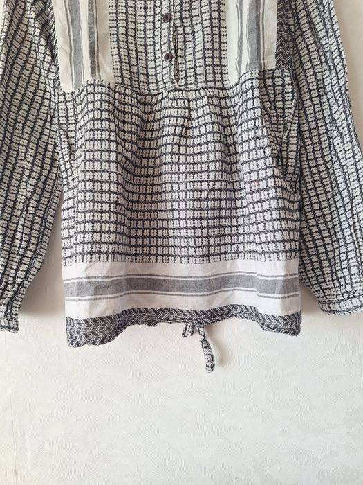 Bluzka z baskinką 40 L biało szara wzór kieszenie boczne  wiązanie