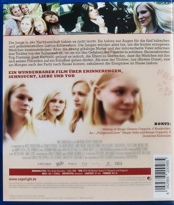 Przekleństwa niewinności - The Virgin Suicides - wydanie bluray bez PL