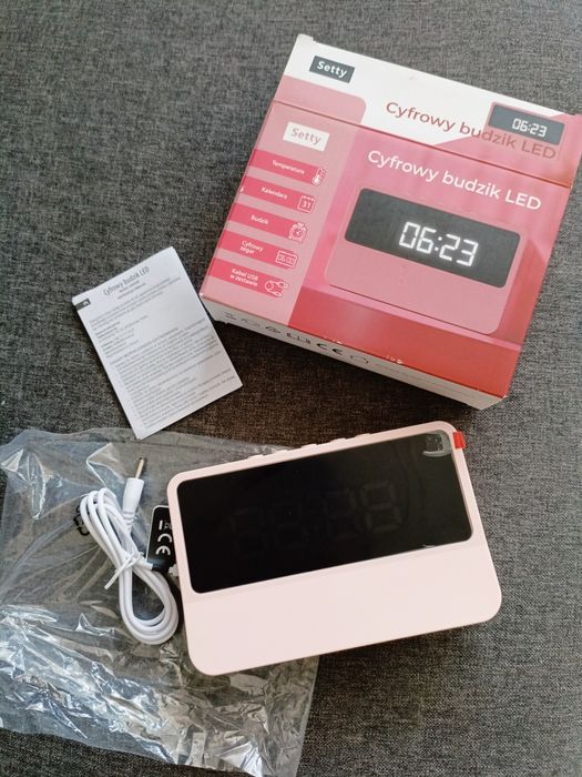 Cyfrowy budzik LED alarm temperatura kalendarz zegarek
