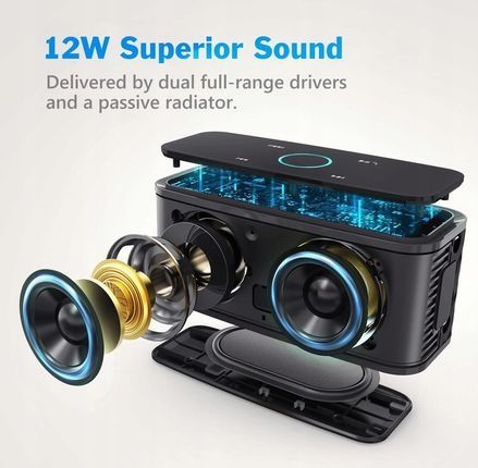 Głośnik Bluetooth 12W BASS SOUNDBOX DOSS Czarny Wrażliwe sterowanie do