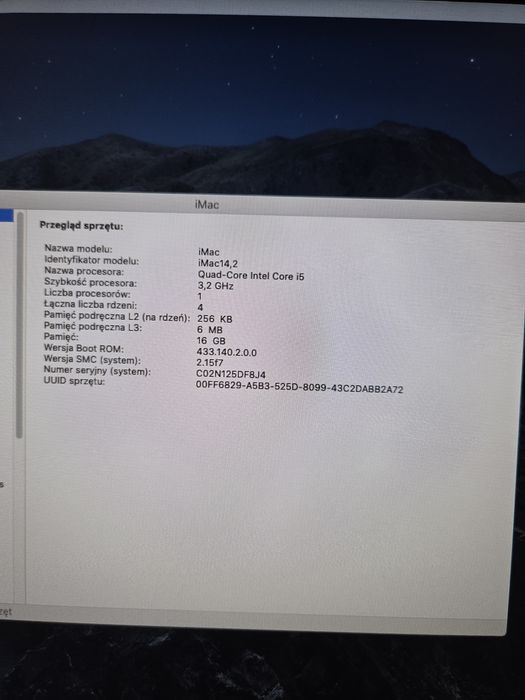 Mac 27" Late 2013 | 16 GB RAM | macOS Catalina | uszkodzony ale działający monitor
