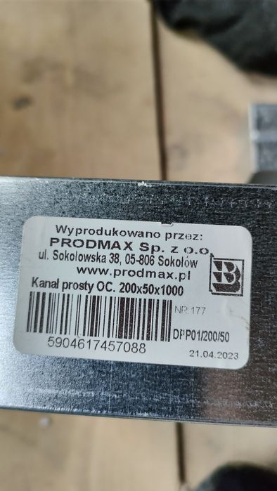 Kanał prosty stalowy ocynk 200x50 dł 1m
