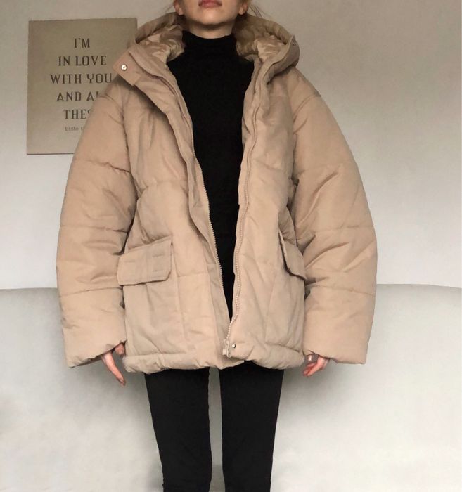 Beżowa kurtka puchowa z kapturem Asos Design 44 XXL