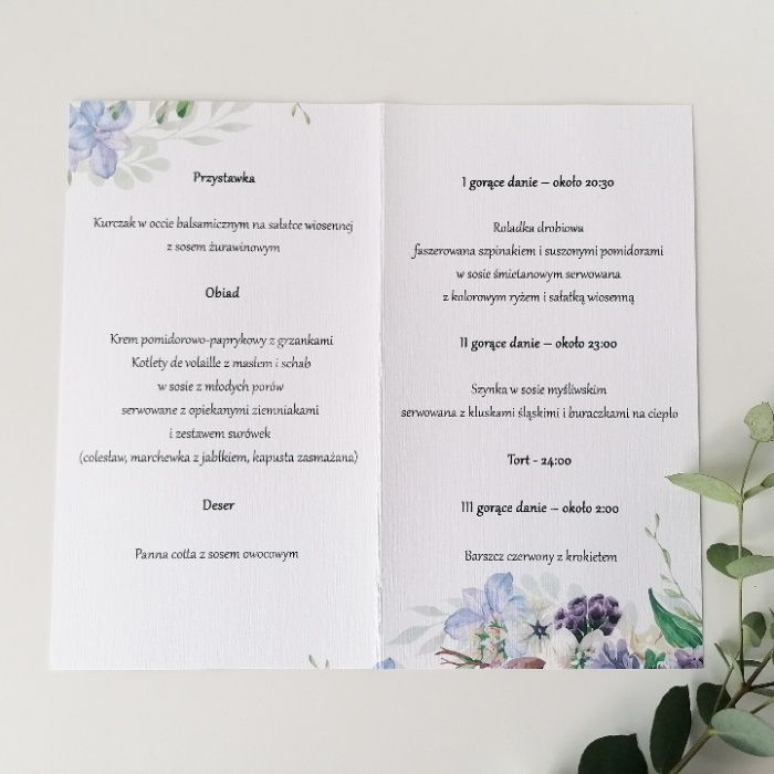Menu na stół weselny wzór ORCHIDEA