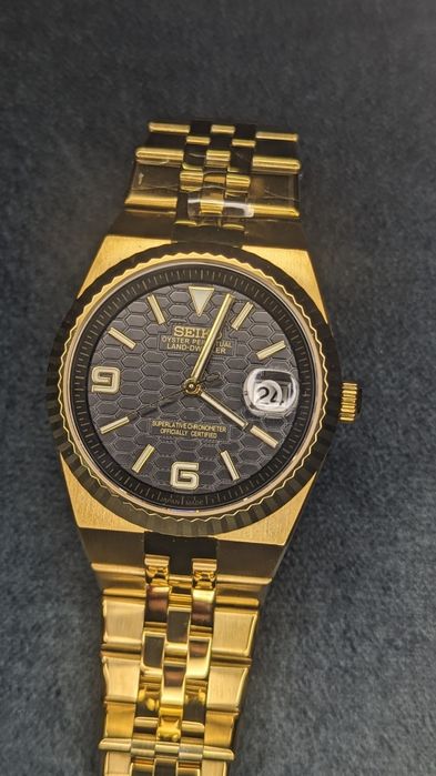 Seiko mod Gold Dweller wyjątkowo piękny szafirowe szkło