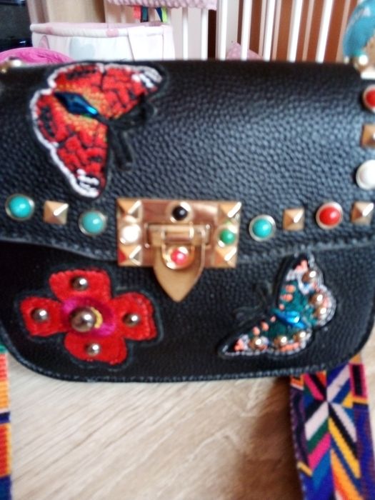Torebka damska naszywki haft dżety