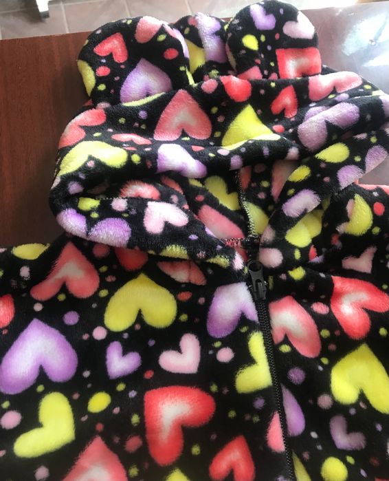 Ромпер дитячий махра з вушками 98р т. Синій , 98 р сердечки