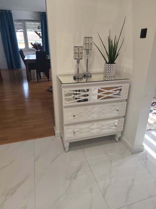 Komoda 70cm, 3 szuflady, Glamour, biała/czarna