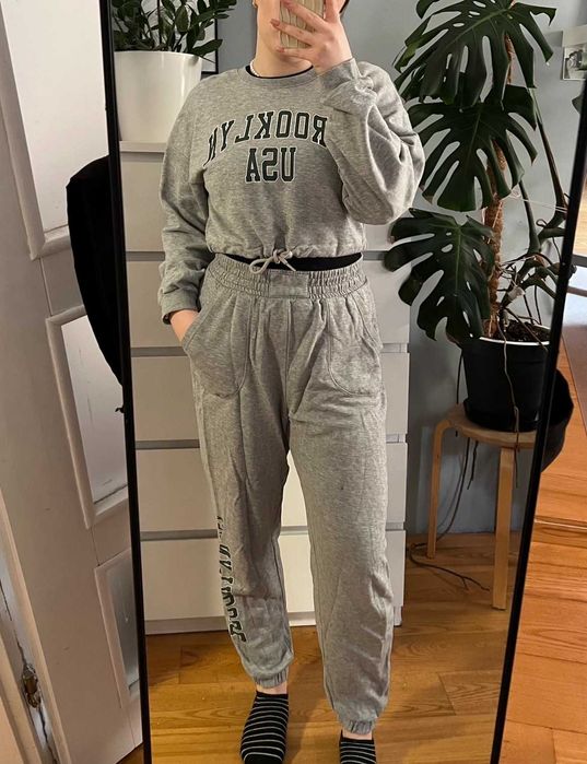 Spodnie dresowe Bershka Brooklyn USA | L | Szare