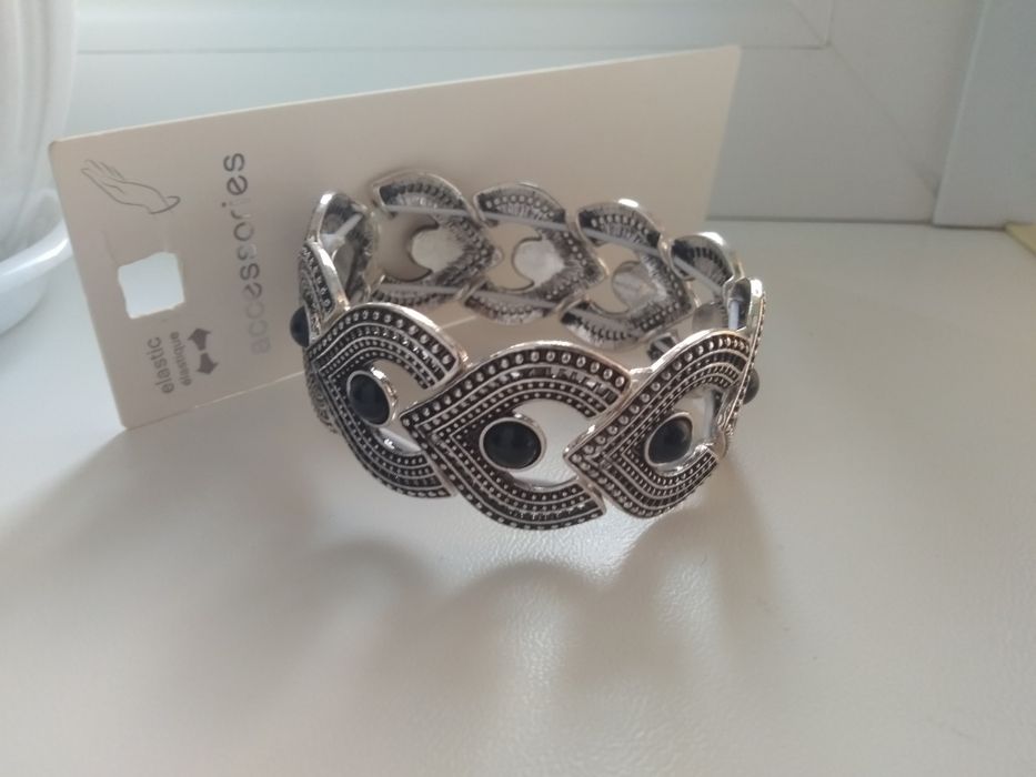 Браслет на руку, жіночий, срібний, біжутерія, еластичний