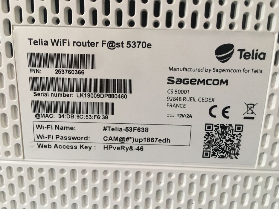 Telia 5370e router 2.4 Гц-1000 Мб. 5 Гц-2200 Мб.